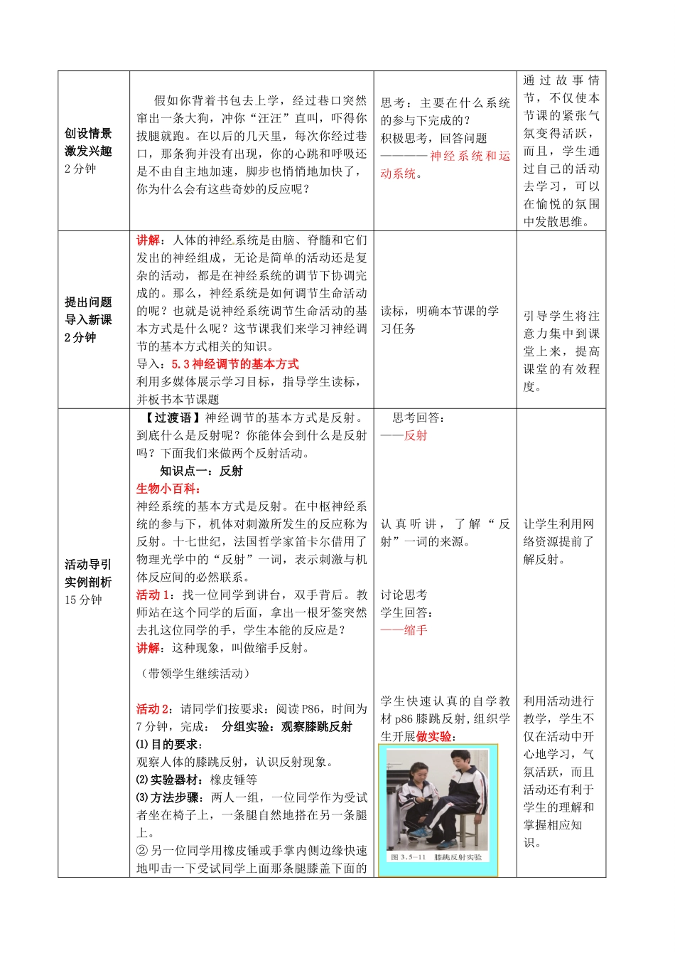 七年级生物下册 第3单元 第5章 第3节 神经调节的基本方式（第1课时）教案2 （新版）济南版_第2页