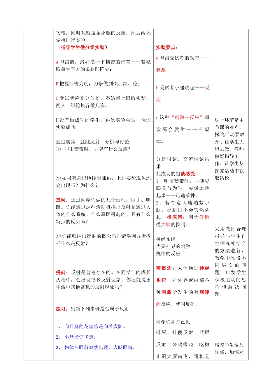七年级生物下册 第3单元 第5章 第3节 神经调节的基本方式（第1课时）教案2 （新版）济南版_第3页