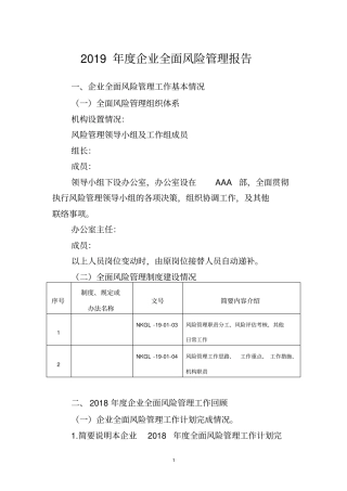 (完整版)2019年度XXX公司全面风险管理报告