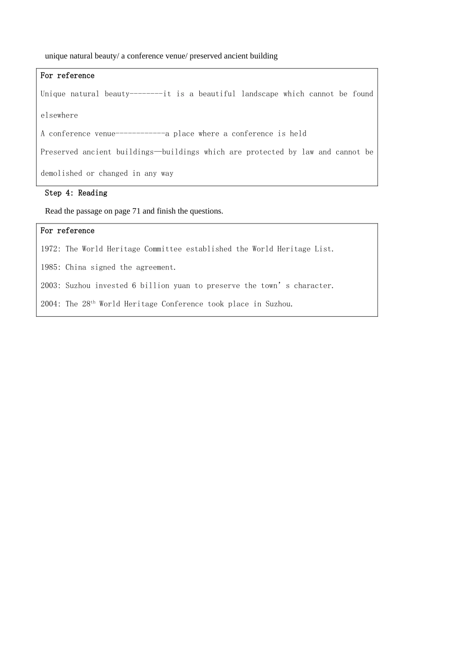 高中英语 Module 6 The World’s Cultural Heritage-Period 1教案 外研版选修7_第3页