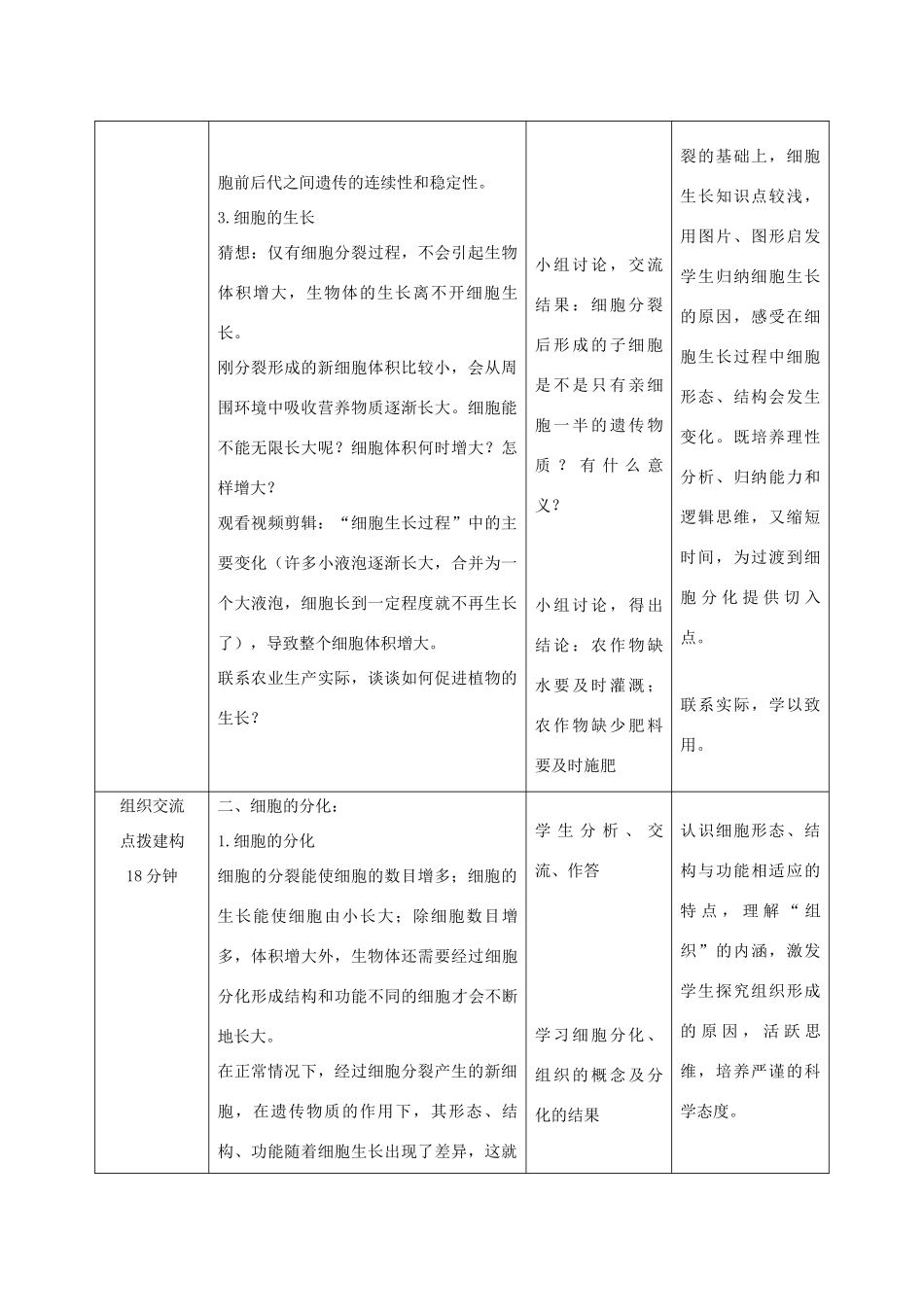 七年级生物上册 1.2.2《细胞的分裂与分化》教案 （新版）济南版-（新版）济南版初中七年级上册生物教案_第3页