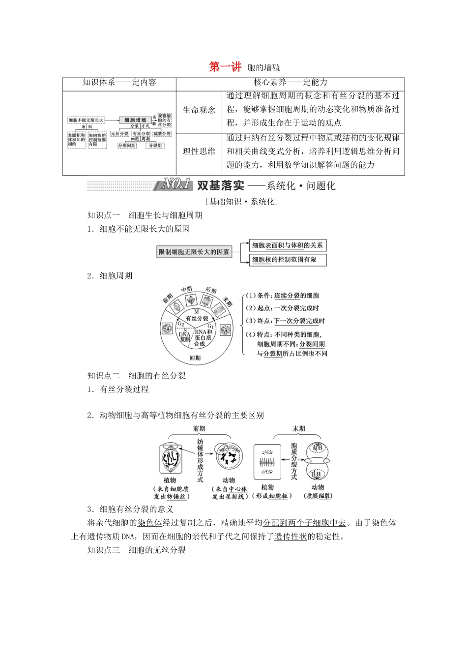 高考生物一轮复习 第四单元 细胞的生命历程 第四单元细胞的生命历程第一讲 细胞的增殖精选教案-人教版高三全册生物教案_第1页