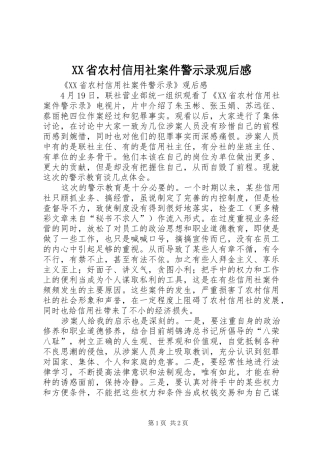 XX省农村信用社案件警示录观后感 