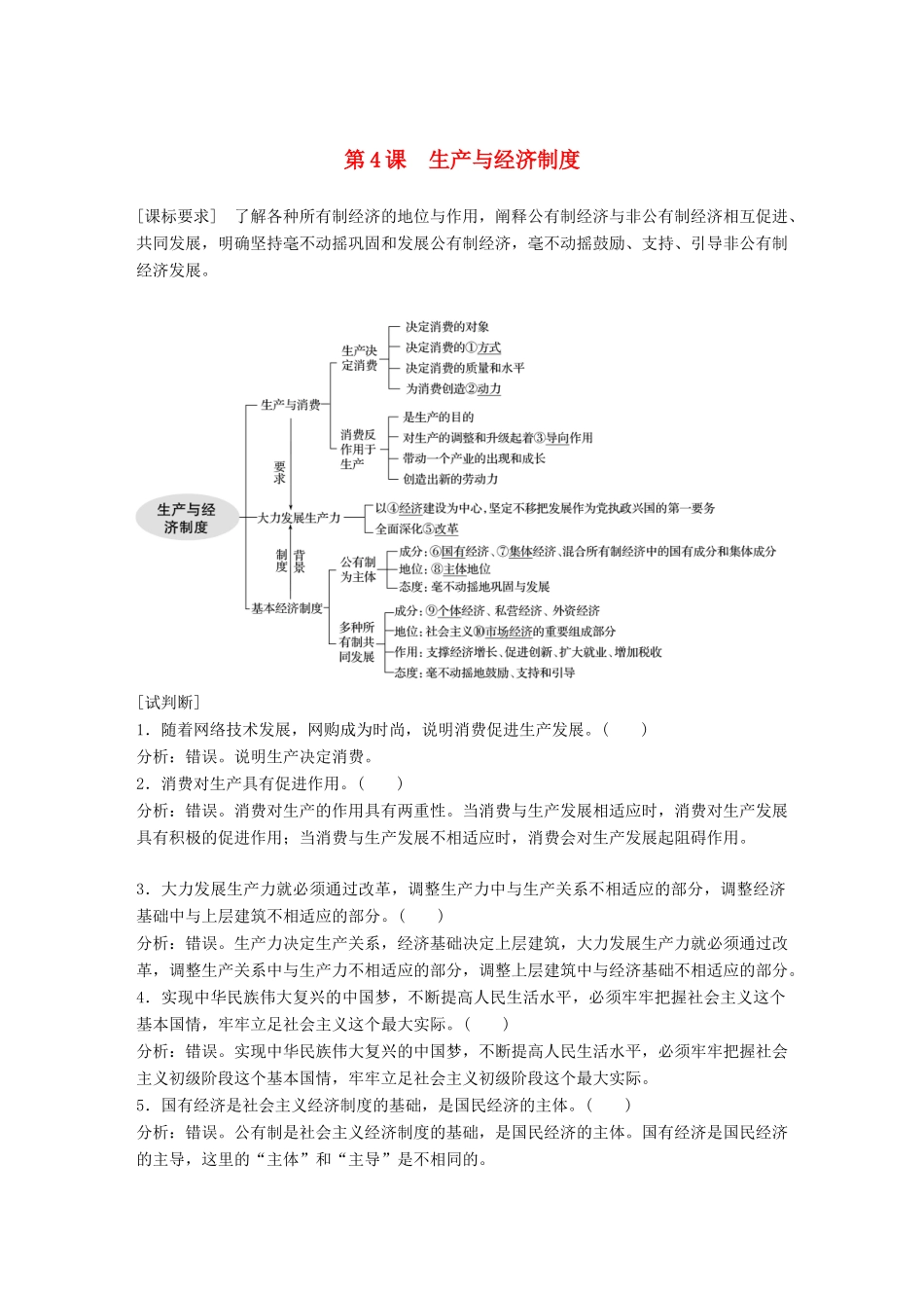 （鲁京津琼专用）高考政治大一轮复习 第二单元 生产、劳动与经营 第4课 生产与经济制度讲义-人教版高三全册政治教案_第1页