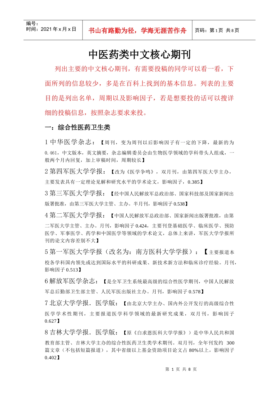 中医药类核心期刊_第1页