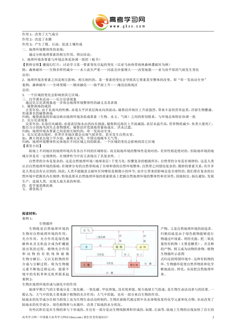 高中地理《地理环境的整体性》说课稿 新人教版必修1_第2页