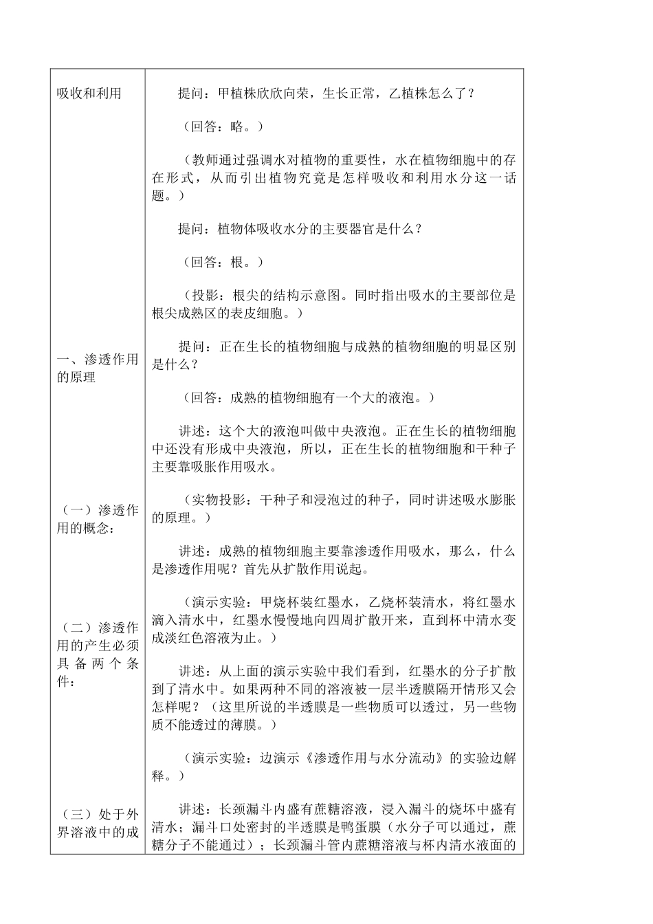 高中生物植物对水分的吸收和利用教案3人教版 必修1_第2页