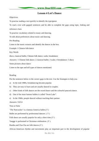 北师版英语必修2 Unit 5 Lesson 4 Let’s Dance 3