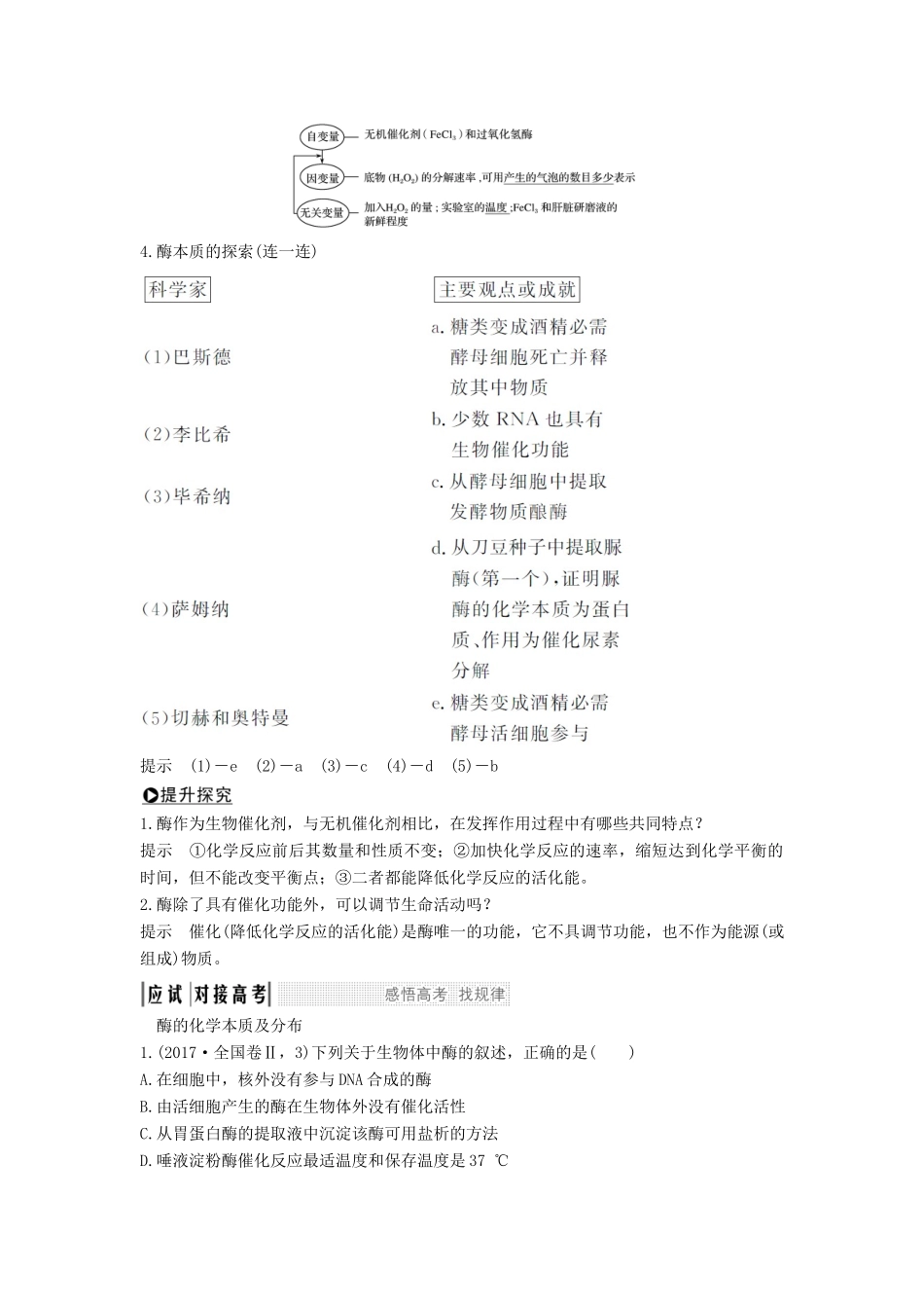 高考生物一轮复习 第四单元 细胞的能量供应与利用 第6讲 酶的本质、特性及相关实验探究教案 中图版-中图版高三全册生物教案_第2页