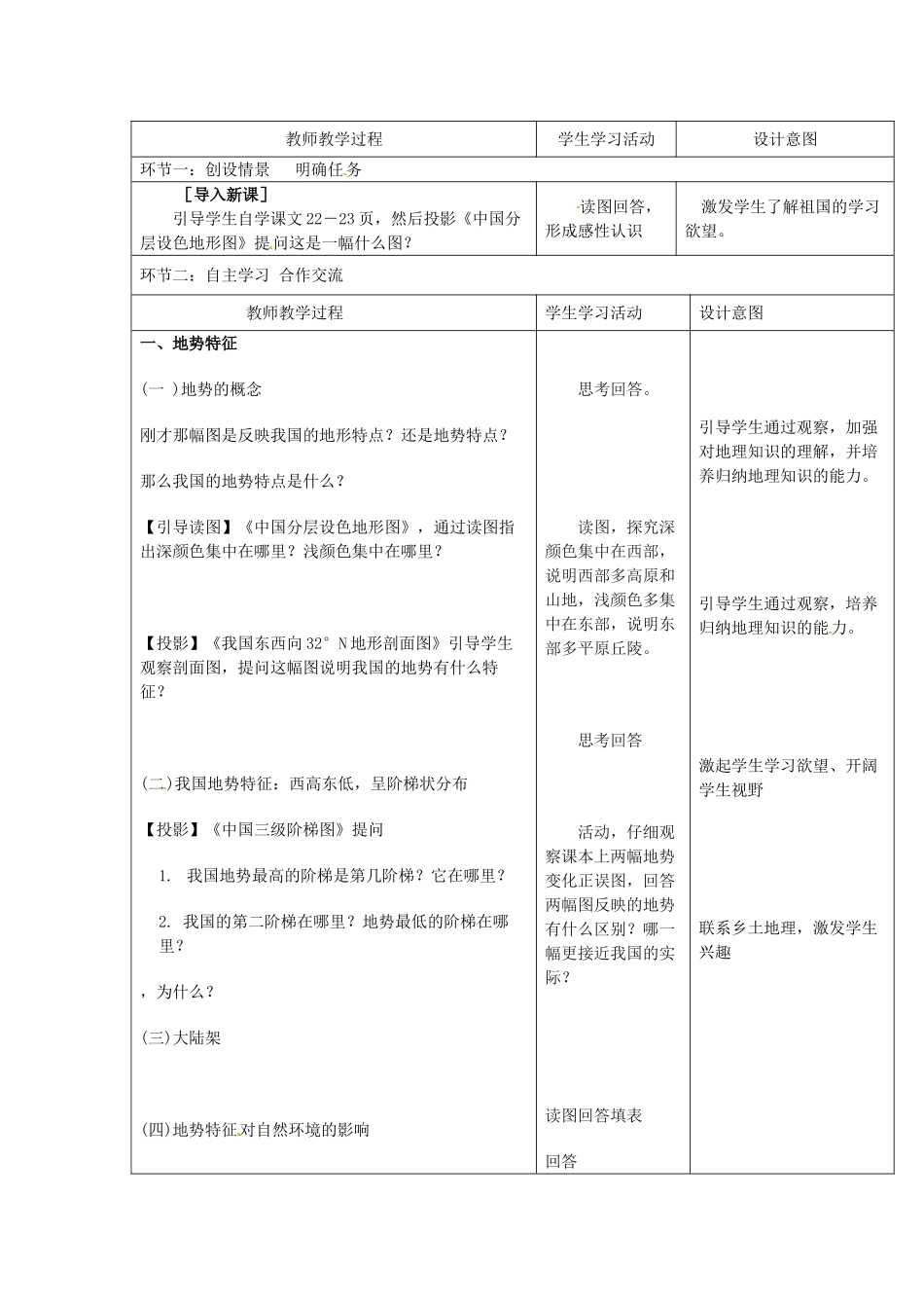 山东省临沭县第三初级中学八年级地理上册《2.1地势和地形》教案一_第2页