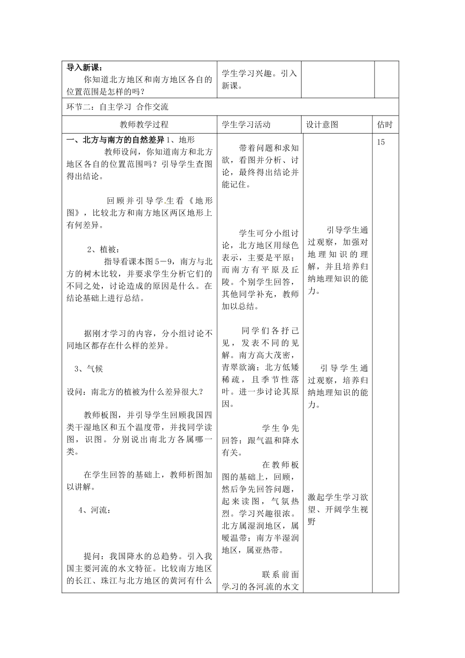 山东省临沭县第三初级中学八年级地理下册《5.2 北方地区和南方地区》教案 新人教版_第2页