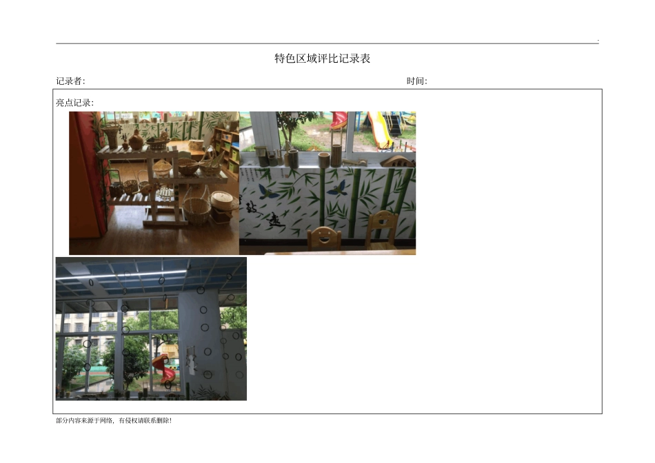 幼儿园班级特色区域环境创设记录表_第1页