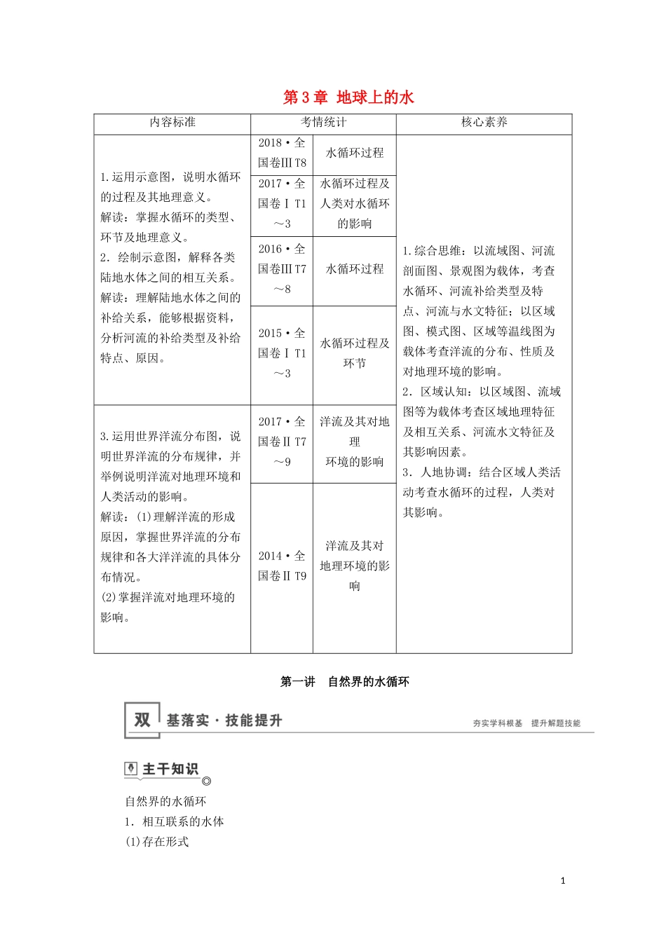 （山东专用）高考地理一轮总复习 第3章 地球上的水 第一讲 自然界的水循环教案（含解析）鲁教版-鲁教版高三全册地理教案_第1页