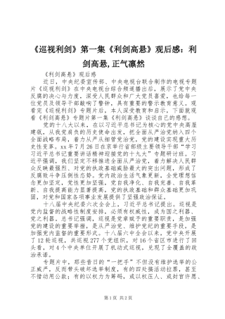 《巡视利剑》第一集《利剑高悬》观后感：利剑高悬,正气凛然 