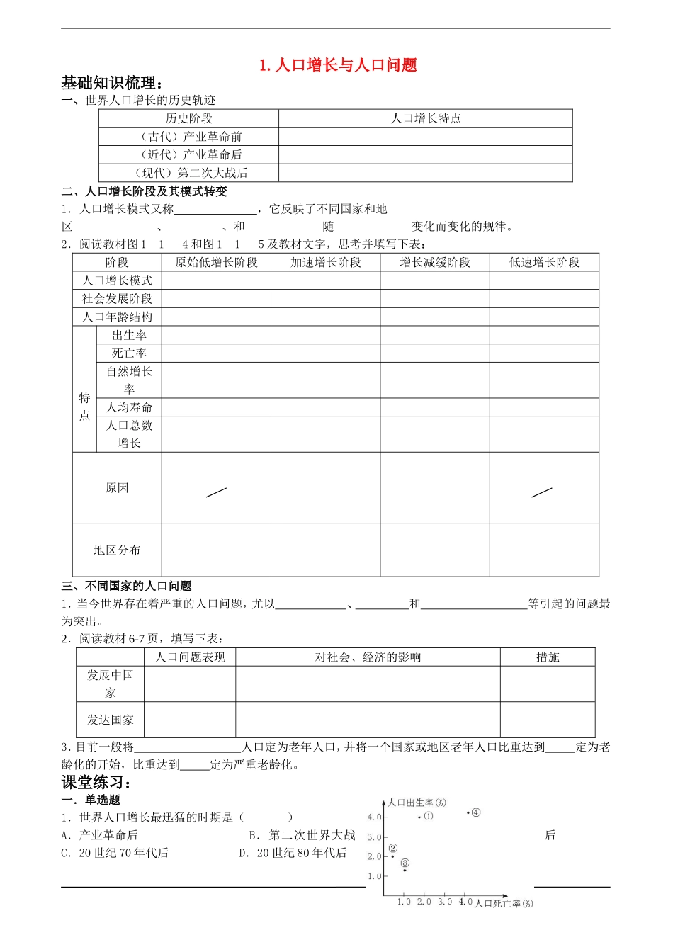 高中地理1.人口增长与人口问题鲁教版必修2_第1页