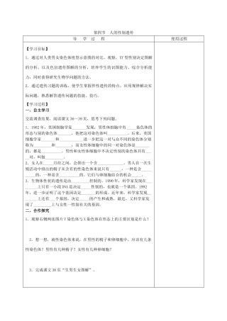 山东省泰安市新泰八年级生物下册 第二章 第四节 人的性别遗传学案（无答案） 新人教版
