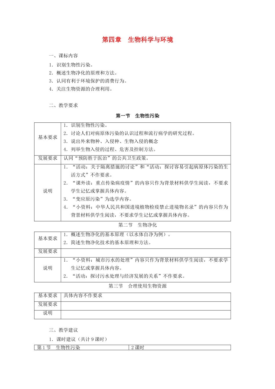 高中生物 第四章 生物科学与环境教案 浙科版选修2-浙科版高二选修2生物教案_第1页