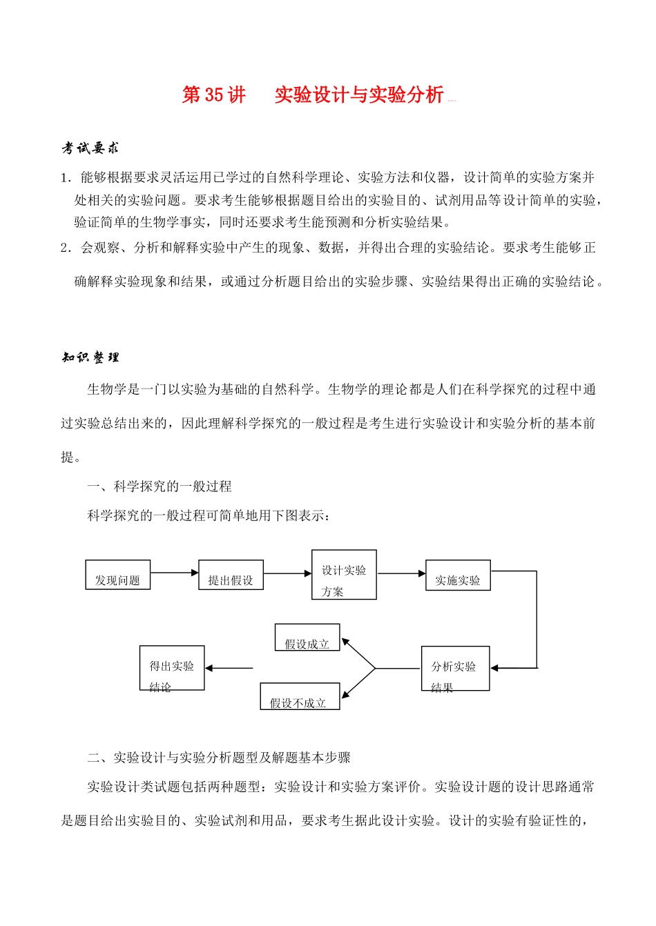 高考生物第一轮系列讲座 第35讲  实验设计与实验分析_第1页