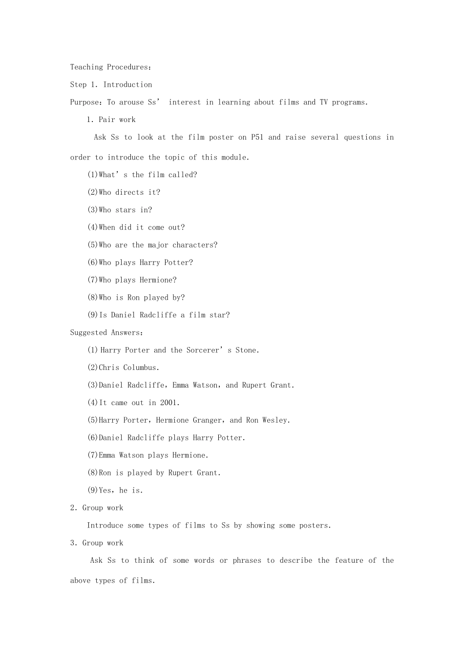 高中英语 Module 6 Fillms and TV Programmes教案1 外研版必修2-外研版高一必修2英语教案_第3页