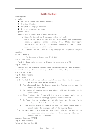 高三英语 Unit14 Zoology教案 大纲人教版