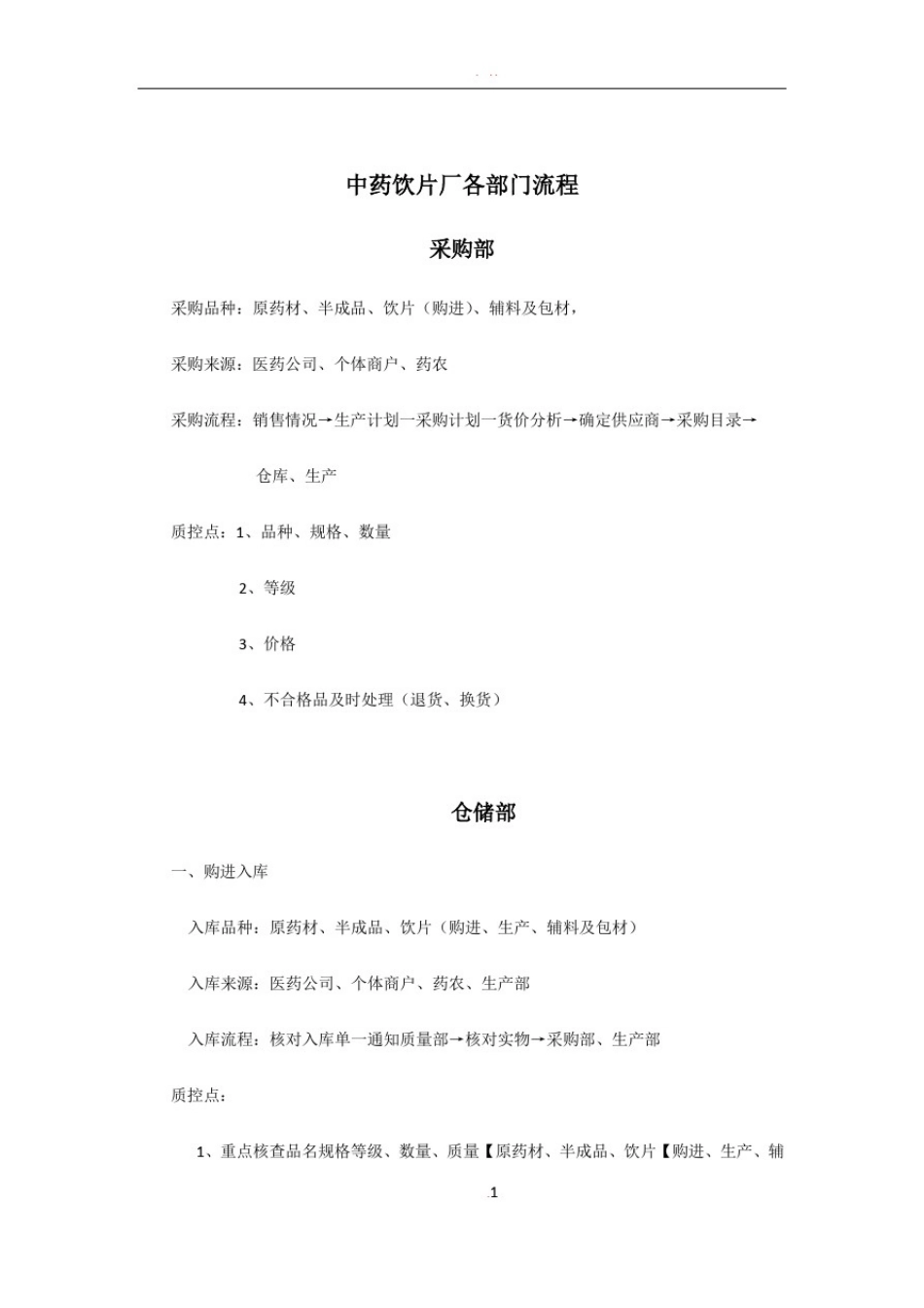 中药饮片厂各部门流程_第1页