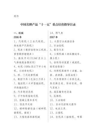 《中国名牌产品“十一五”重点培育指导目录》doc-机械行
