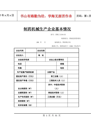 制药机械生产企业主要经济指标月报