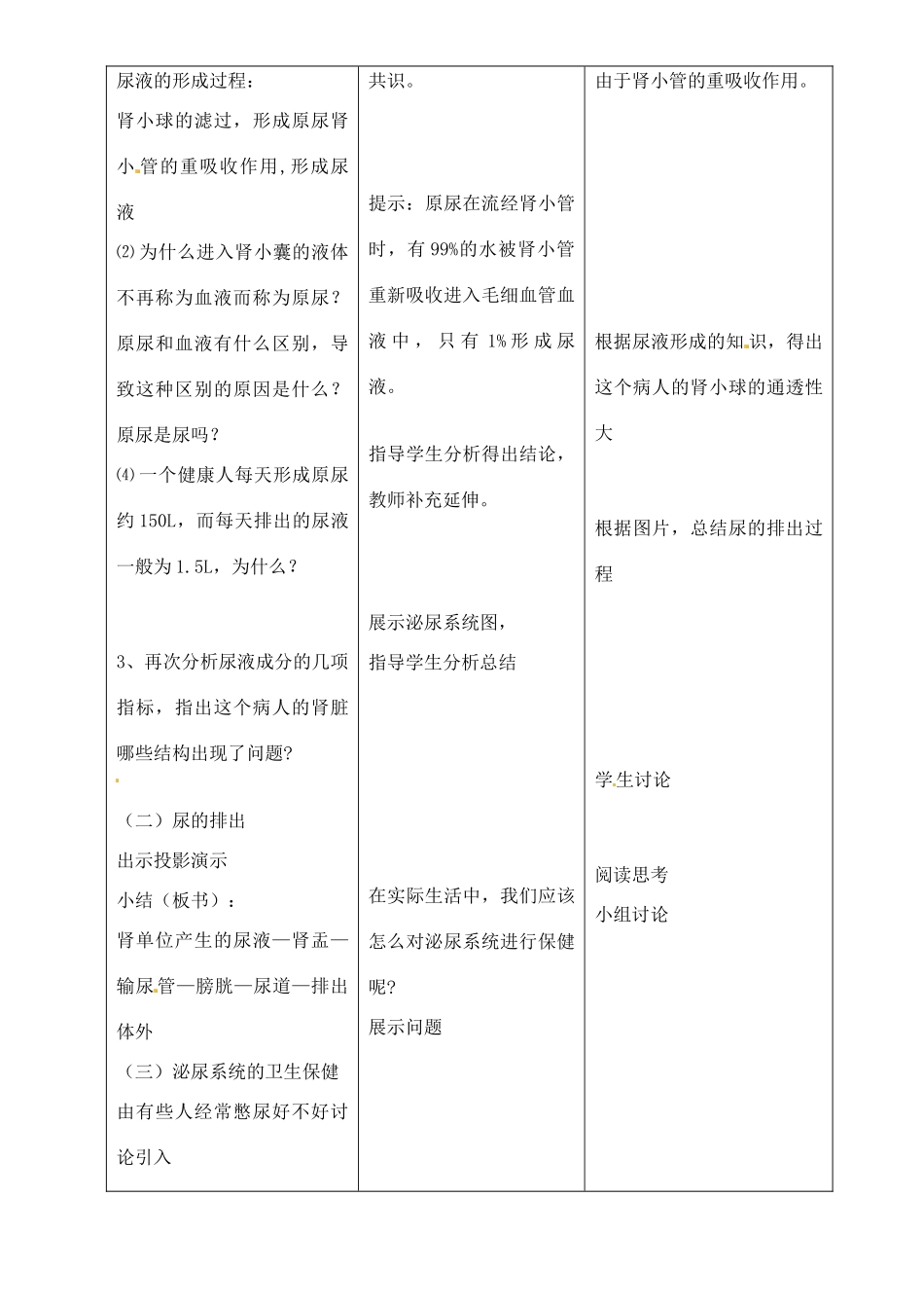 七年级生物下册 11.2 尿的形成和排出教案 北师大版_第3页