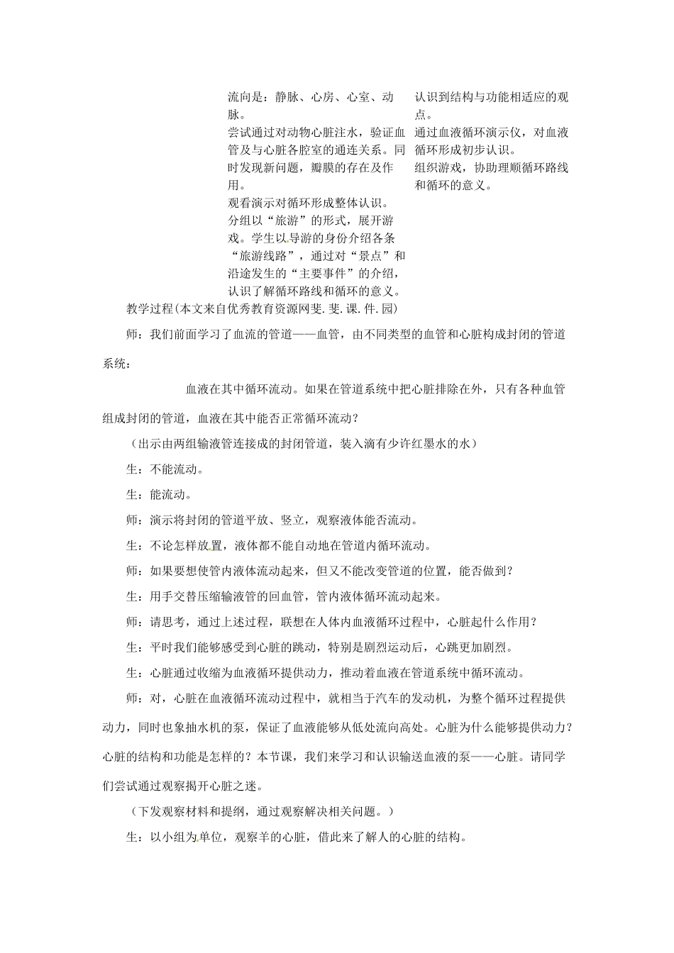 七年级生物下册 4.3《输送血液的泵——心脏》教案 新人教版_第2页