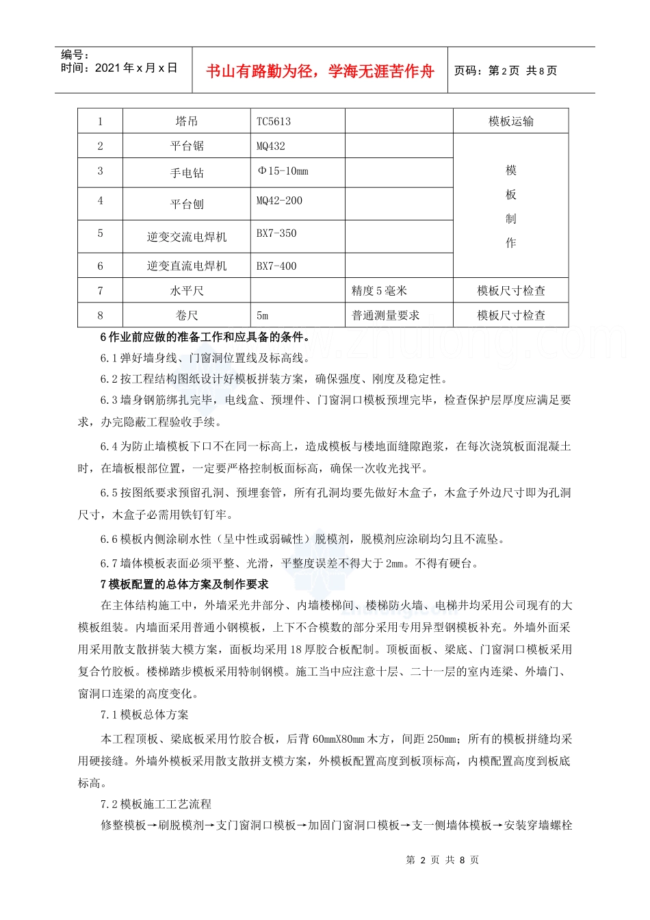 429某高层住宅模板工程作业指导书_第2页