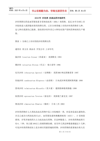 XXXX年沙坦类抗高血药市场研究