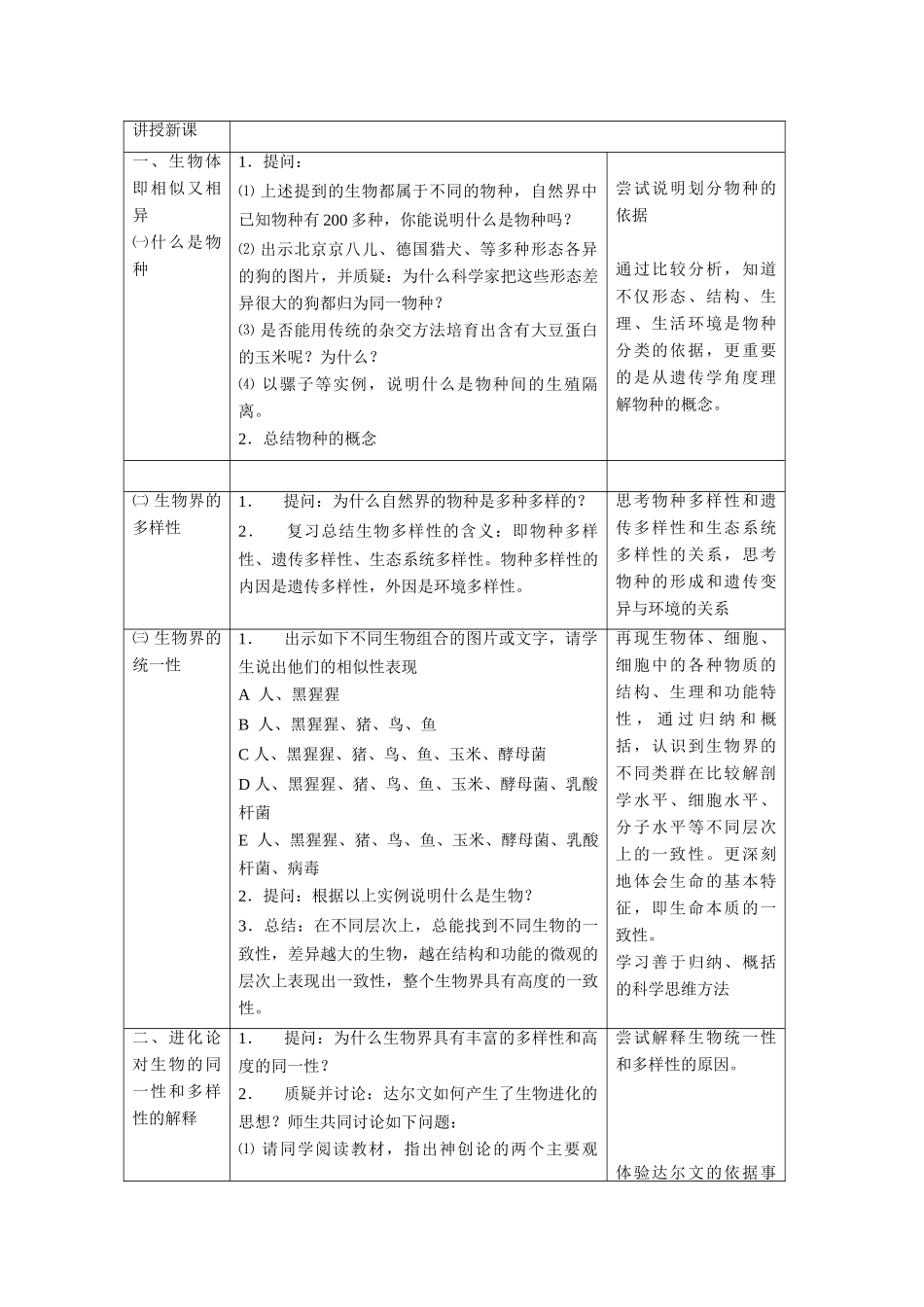 高中生物：5.1《生物的多样性、统一性和进化》教案（1）浙科版必修2_第2页