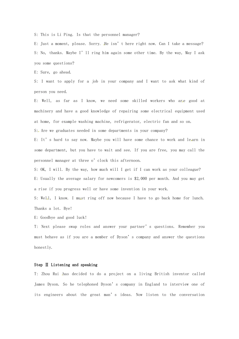 高中英语 Unit3第2课时 The Second Period Listening教案 新人教版选修8_第3页