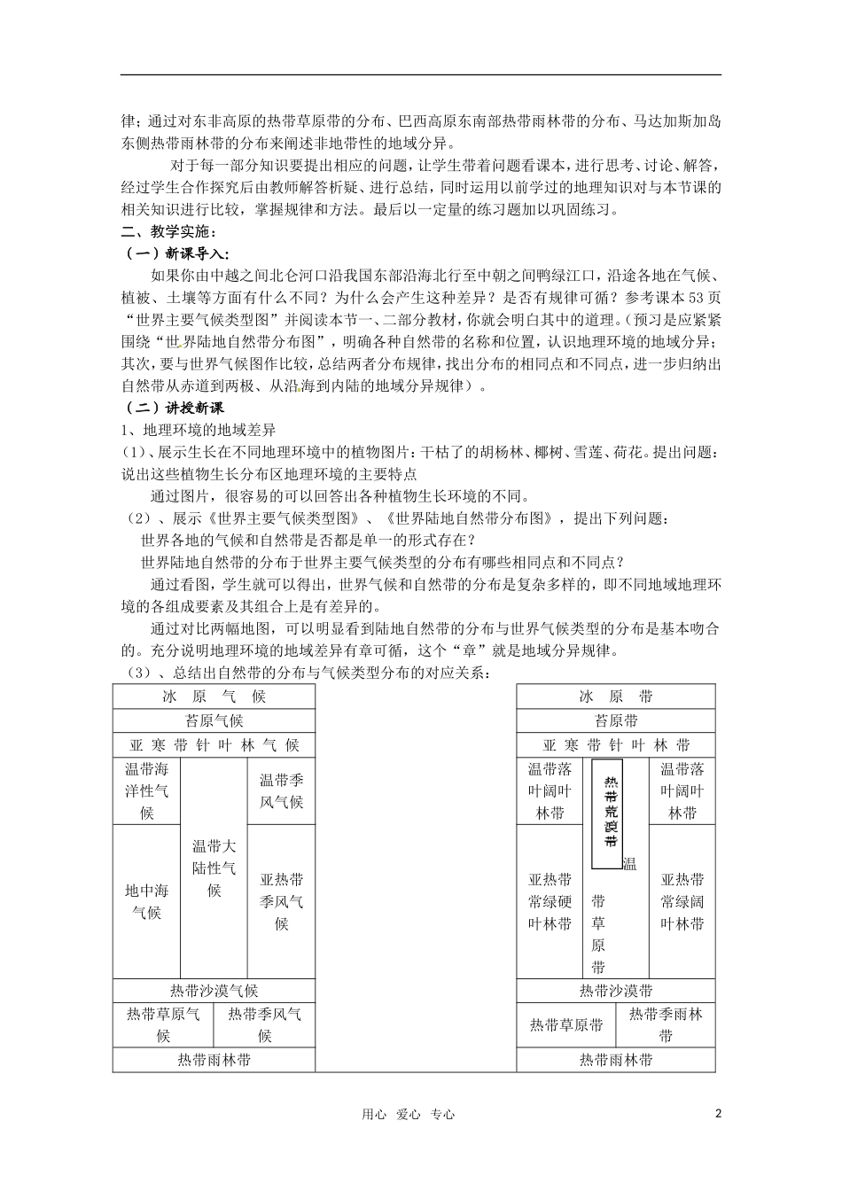 高中地理 地理环境的差异性教案 人教版必修3_第2页