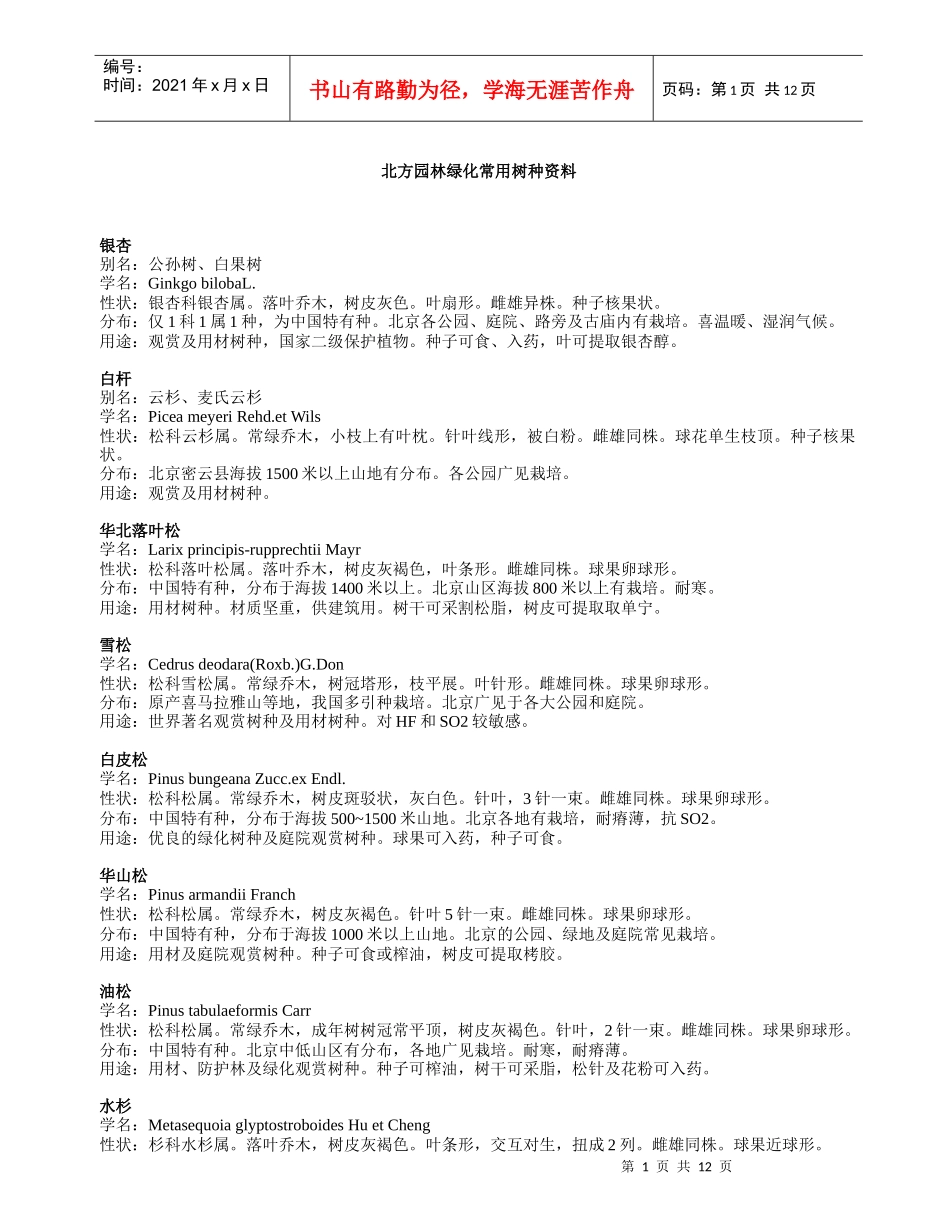 北方园林绿化常见树种名录_第1页