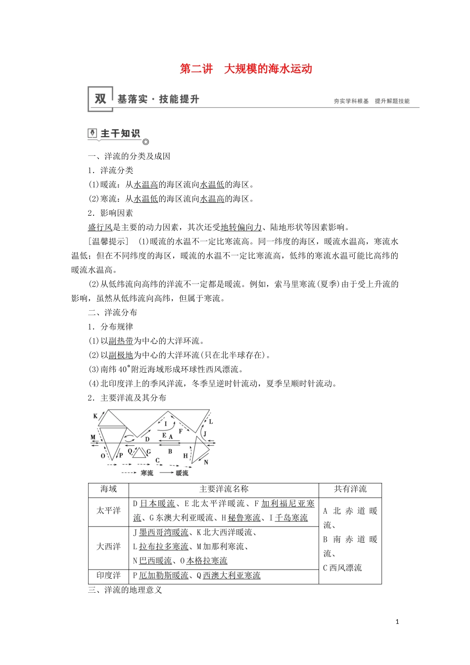 （山东专用）高考地理一轮总复习 第3章 地球上的水 第二讲 大规模的海水运动教案（含解析）鲁教版-鲁教版高三全册地理教案_第1页