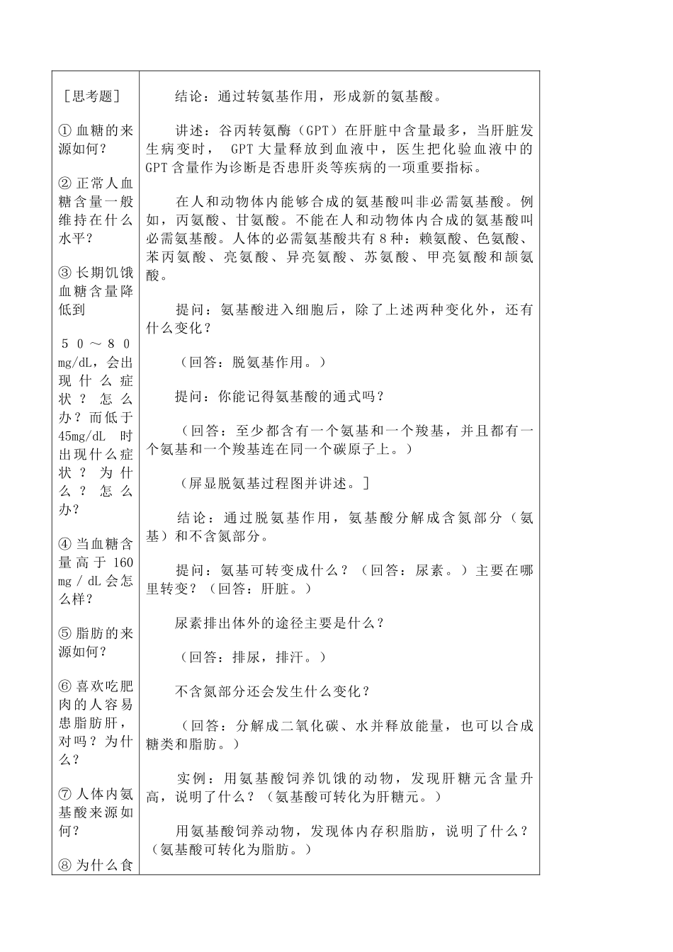 高中生物人和动物体内三大营养物质的代谢教案2人教版 必修1_第3页