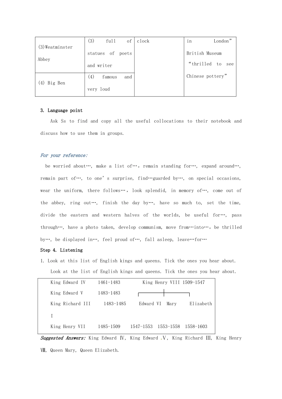 高中英语 Unit2第4-5课时 Period 4 & 5 Using Language, Listening (Workbook), Listening task (Workbook) Speaking and Writing教案 新人教版必修5_第3页