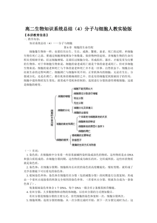 高二生物知识系统总结（4）分子与细胞人教实验版知识精讲