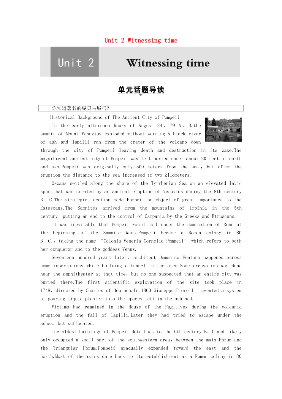 高中英语 Unit 2 Witnessing time Section Ⅰ Reading（Welcome to the unit Reading）（教师用书）教案 牛津译林版选修9-牛津版高三选修9英语教案_第1页