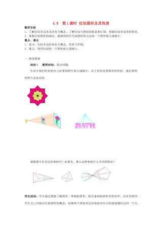 秋九年级数学上册 第四章 图形的相似 4.8 图形的位似 第1课时 位似图形及其性质教学设计（2）（新版）北师大版-（新版）北师大版初中九年级上册数学教案