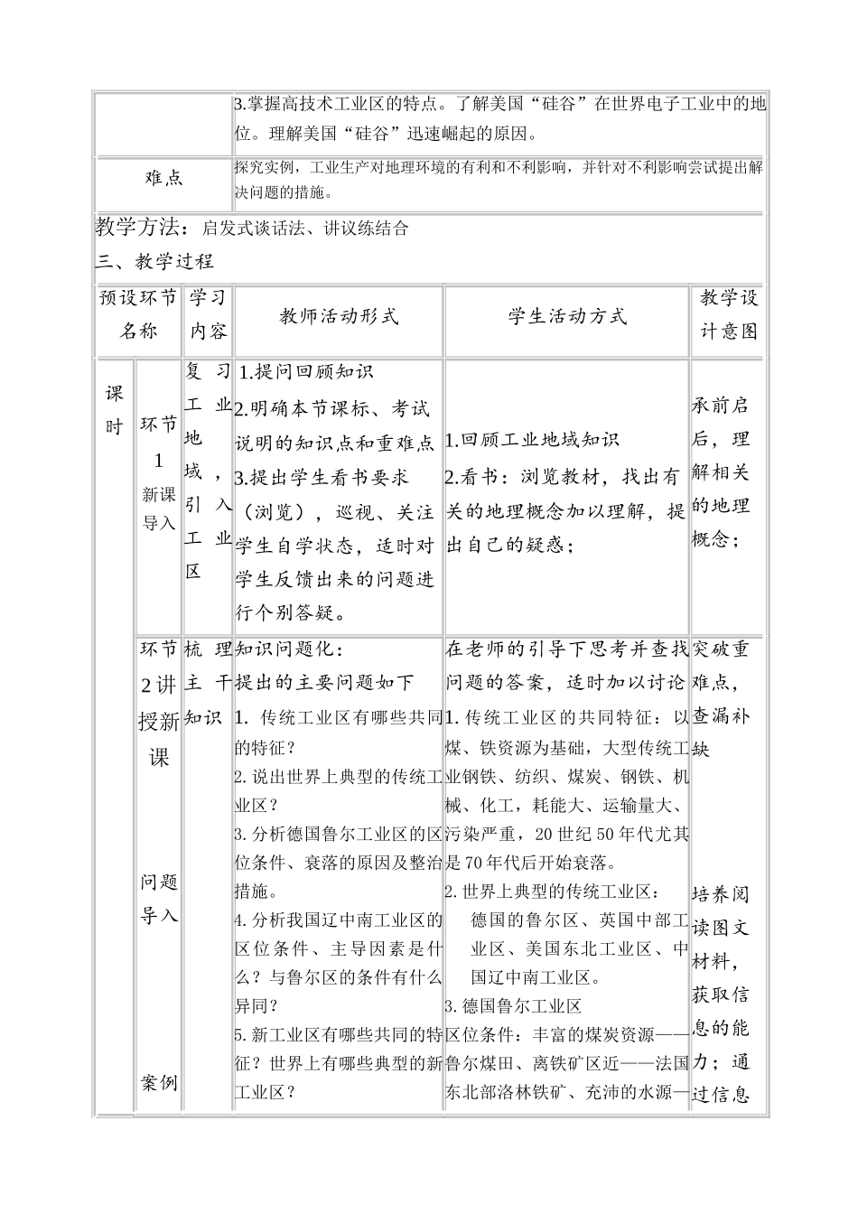 高中地理《传统工业区和新工业区》教学设计 新人教版必修2-新人教版高中必修2地理教案_第2页