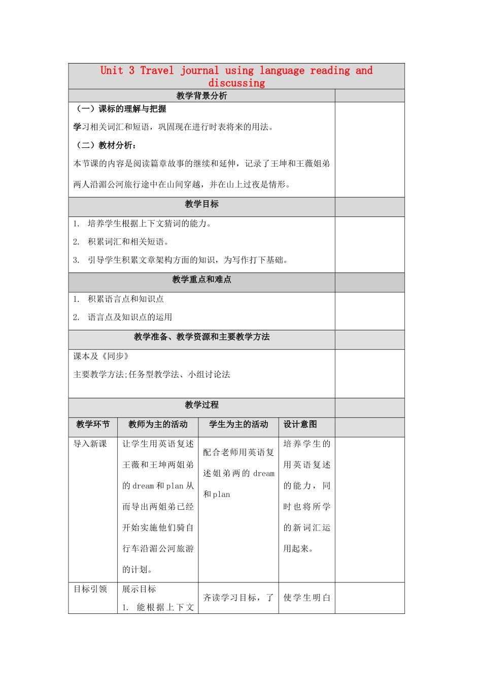 高中英语 Unit3 Travel journal using language教案 新人教版必修1-新人教版高一必修1英语教案_第1页
