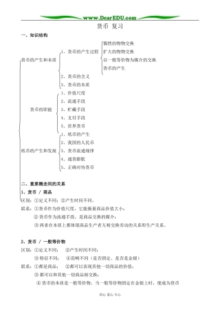 高一政治上册货币 复习