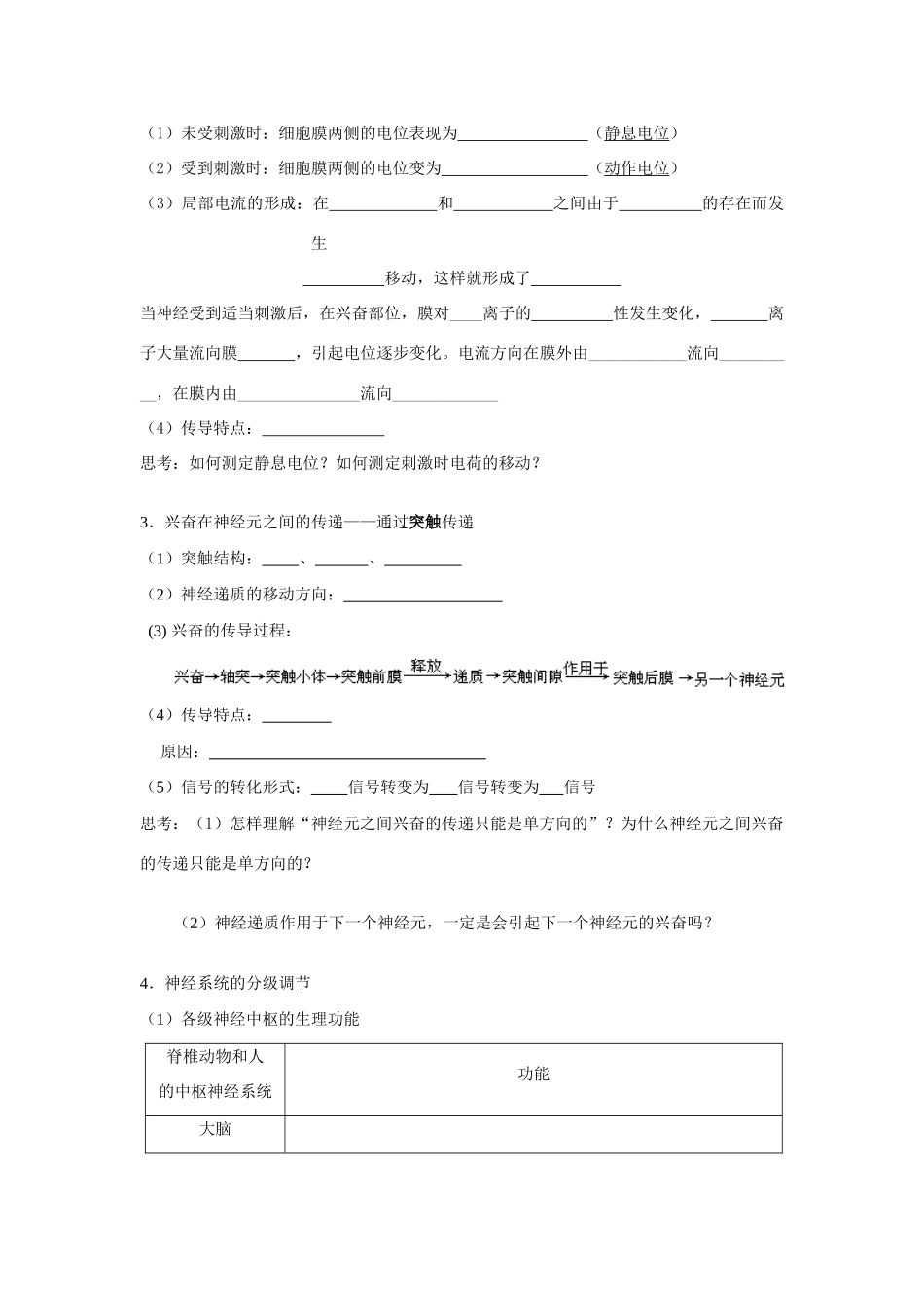高三生物《动物生命活动的调节》——神经调节 苏教版_第2页