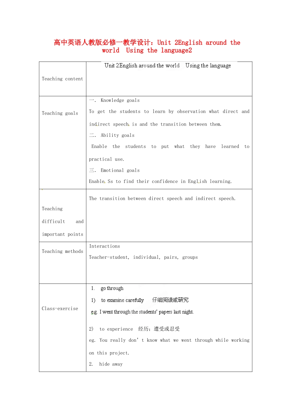 高中英语 Unit 2English around the world Using the language2教学设计 新人教版必修1_第1页