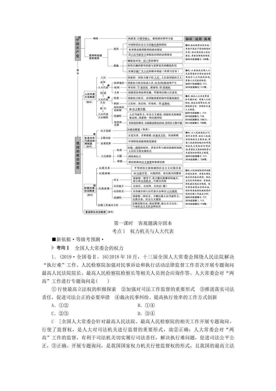 高考政治二轮复习 第1部分 专题6 政治制度与民主建设 第1课时 客观题满分固本教案-人教版高三全册政治教案_第2页