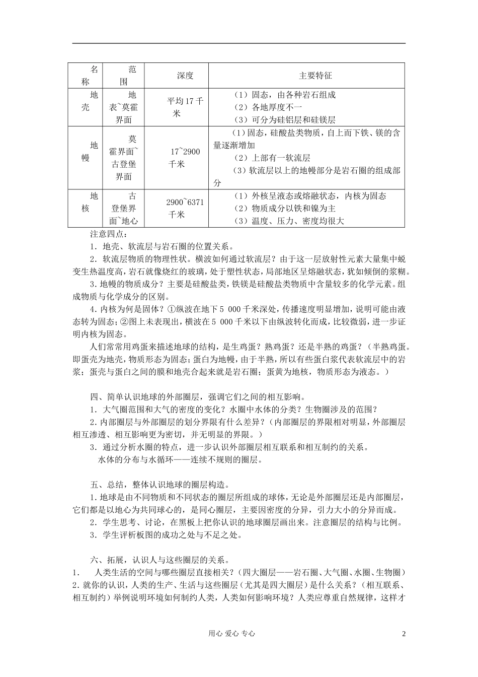 高中地理《地球的结构》教案4 湘教版必修1_第2页