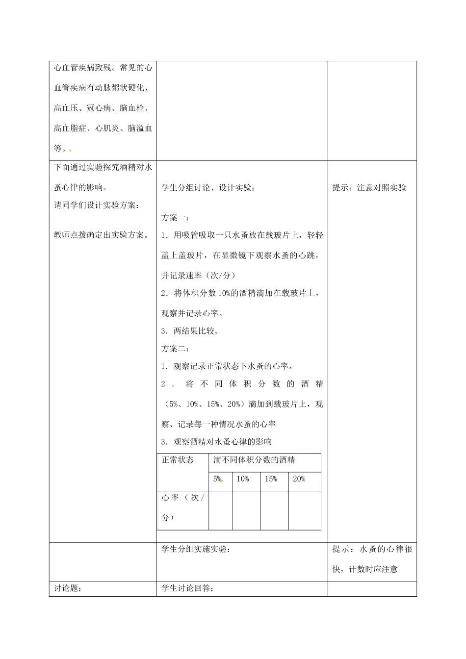 七年级生物下册 第二章《爱护心脏 确保运输》2.4 心脏和血管的保护教案 （新版）冀教版_第3页