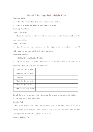 高中英语 Module 1 Our Body and Healthy Habits Period 5 Writing，Task，Module File教案 外研版必修2-外研版高一必修2英语教案
